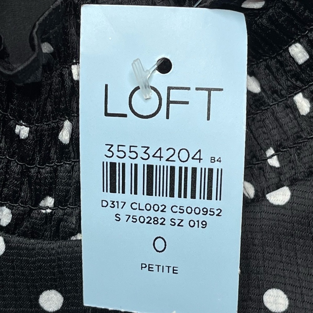 LOFT Dotted Smocked Mini Flare Dress Size 0 Petite Black Lined NEW - Picture 15 of 15
